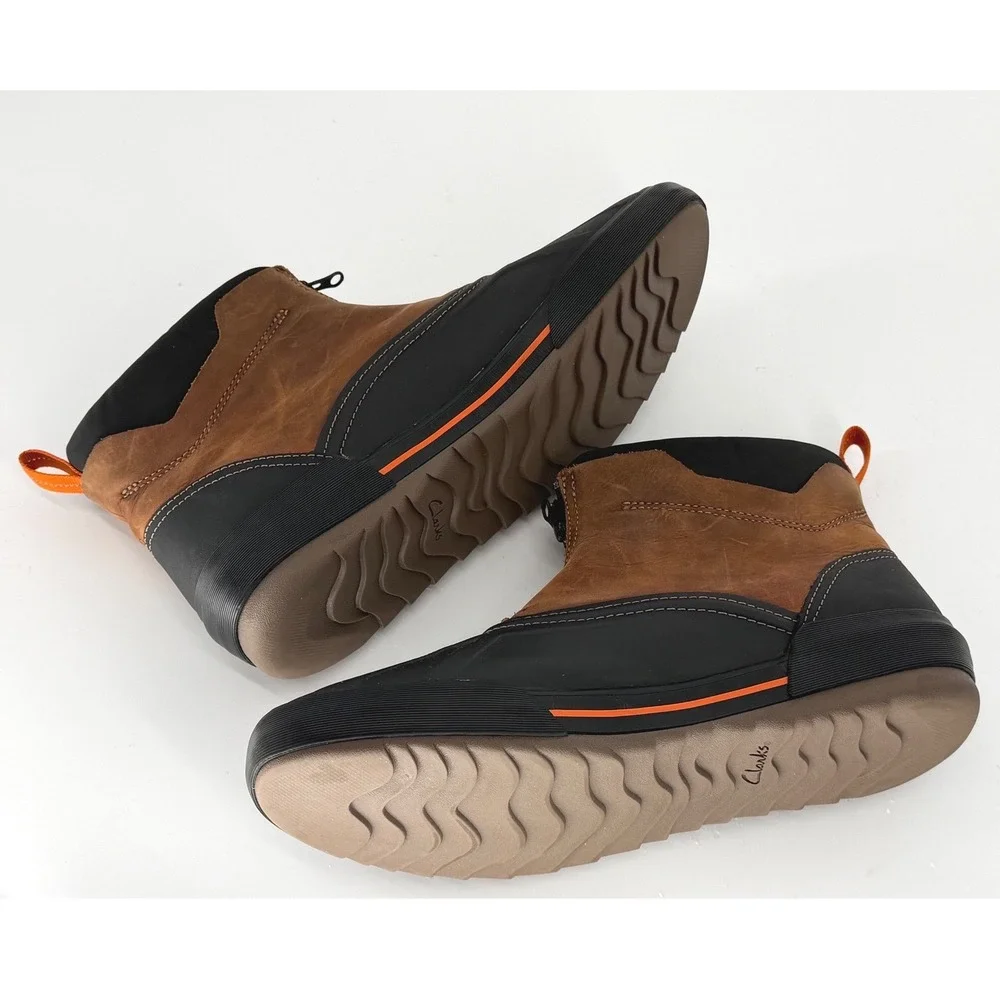 Clarks Bowbury Zip  Brown Black Leather Rubber Duck Boots 13‎ Gorpcore 99-16